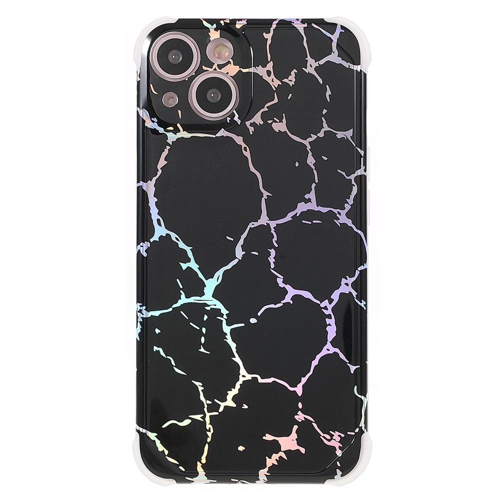 Four Corner Drop-proof IMD Laser Stylish Marble TPU+PC Case Cover for iPhone 13 6.1 inch - CF1 Black-2