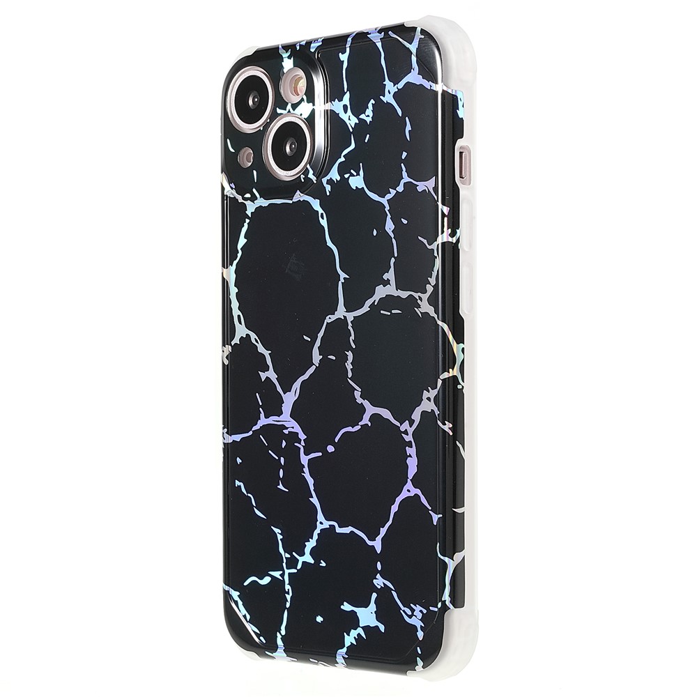 Four Corner Drop-proof IMD Laser Stylish Marble TPU+PC Case Cover for iPhone 13 6.1 inch - CF1 Black-3
