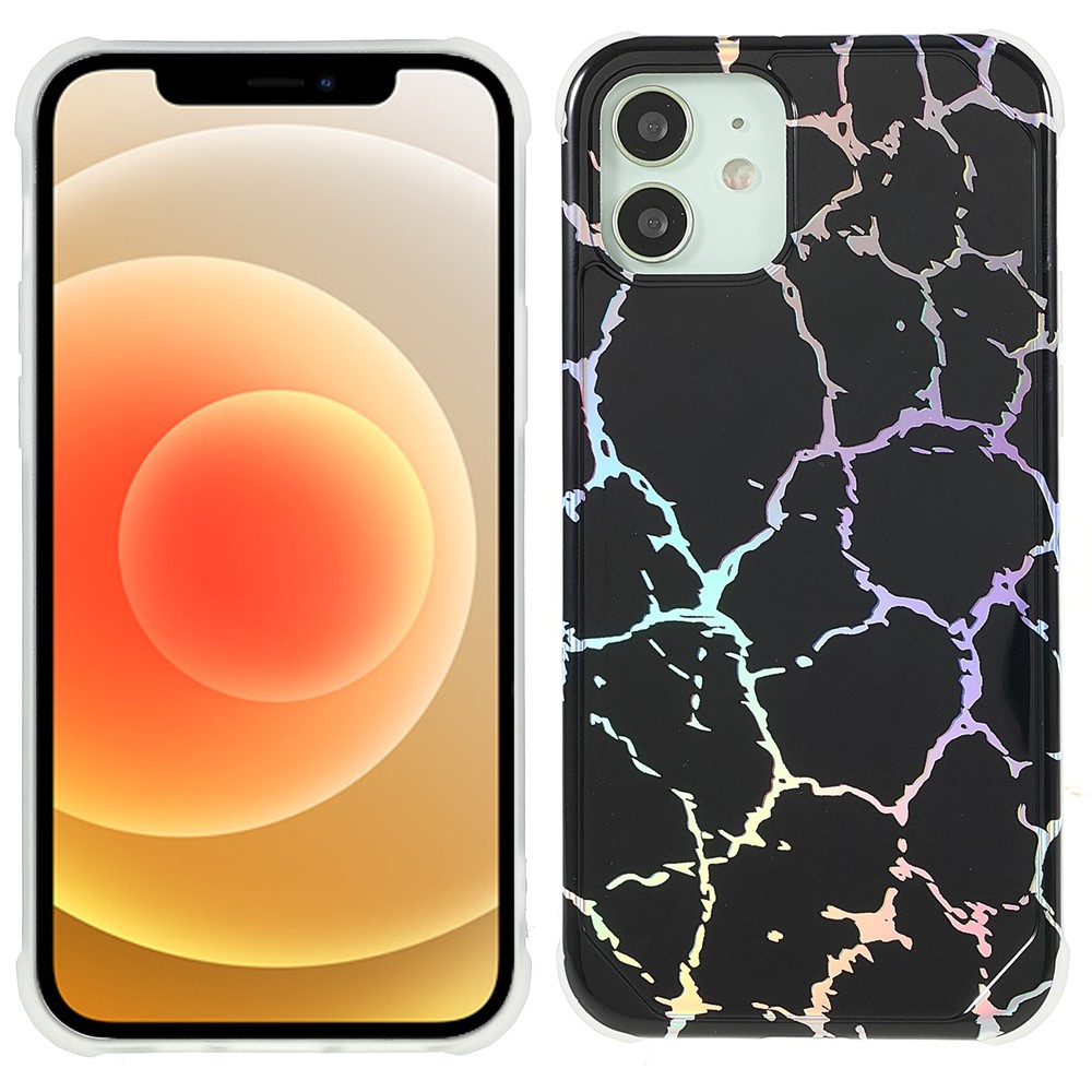 IMD Laser Marble Anti-scratch Thickened Four Corner TPU+PC Case Shell for iPhone 12/12 Pro 6.1 inch - CF1 Black-1