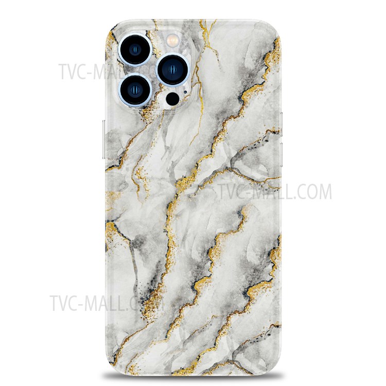 For iPhone 13 Pro Max 6.7 inch Gilding Decor Marble Pattern Design Shockproof Soft Flexible TPU Phone Case Cover - White-2