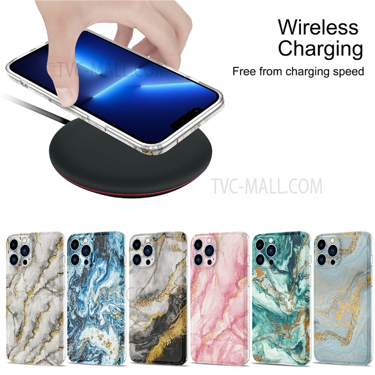 For iPhone 13 Pro Max 6.7 inch Gilding Decor Marble Pattern Design Shockproof Soft Flexible TPU Phone Case Cover - White-7