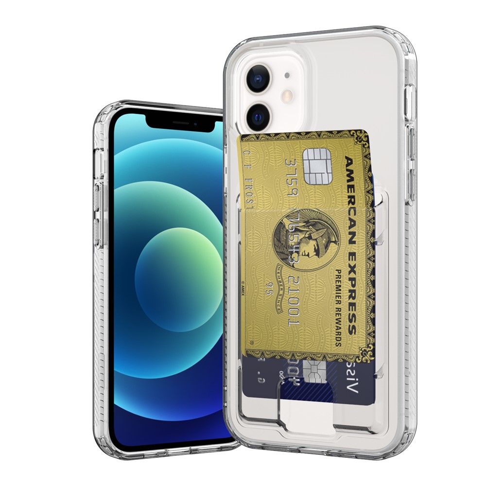 GW18 Card Holder Anti-scratch Thickened TPU Flexible Clear Phone Case Shell for iPhone 12/12 Pro 6.1 inch - Transparent Black-1