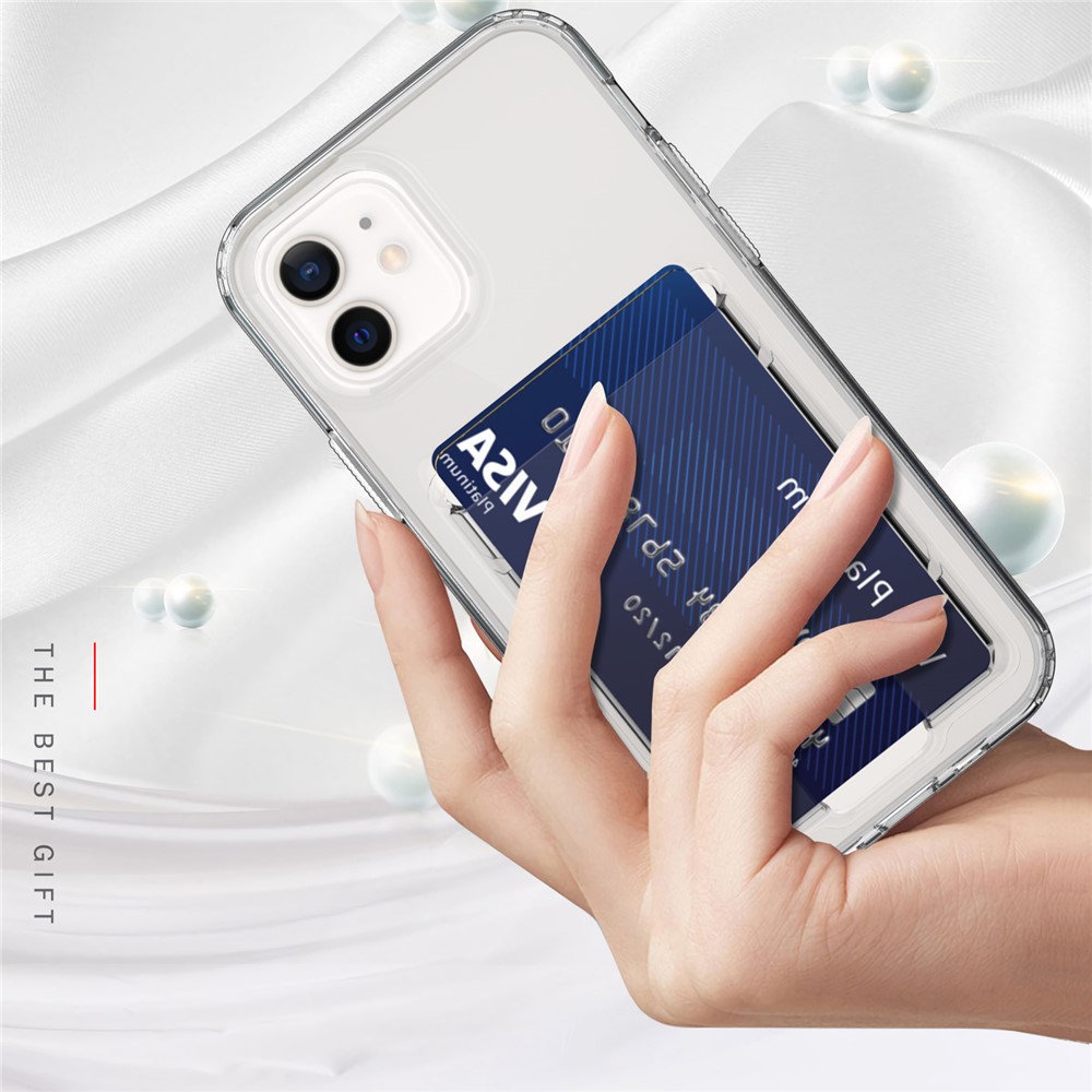 GW18 Card Holder Anti-scratch Thickened TPU Flexible Clear Phone Case Shell for iPhone 12/12 Pro 6.1 inch - Transparent Black-3