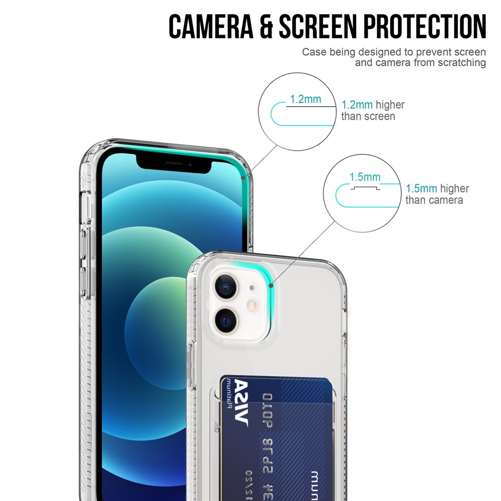 GW18 Card Holder Anti-scratch Thickened TPU Flexible Clear Phone Case Shell for iPhone 12/12 Pro 6.1 inch - Transparent Black-4