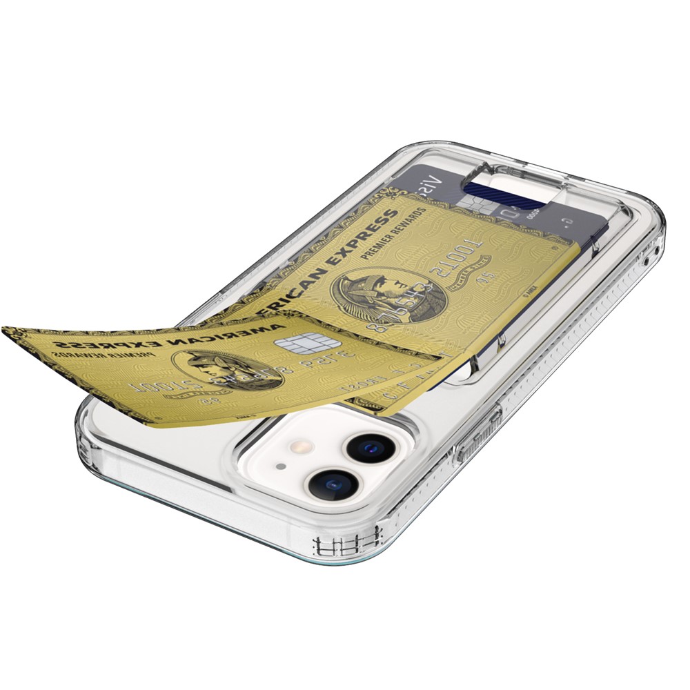 GW18 Card Holder Anti-scratch Thickened TPU Flexible Clear Phone Case Shell for iPhone 12/12 Pro 6.1 inch - Transparent Black-5