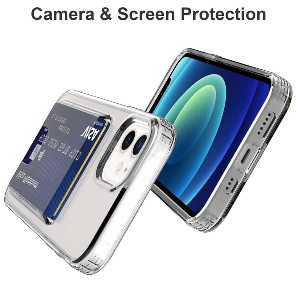 GW18 Card Holder Anti-scratch Thickened TPU Flexible Clear Phone Case Shell for iPhone 12/12 Pro 6.1 inch - Transparent Black-6