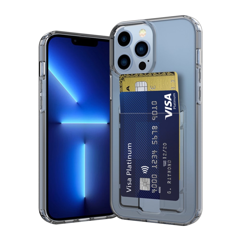 GW18 Card Holder Transparent Thickened Phone TPU Case Cover for iPhone 13 Pro Max 6.7 inch - Transparent Black-1