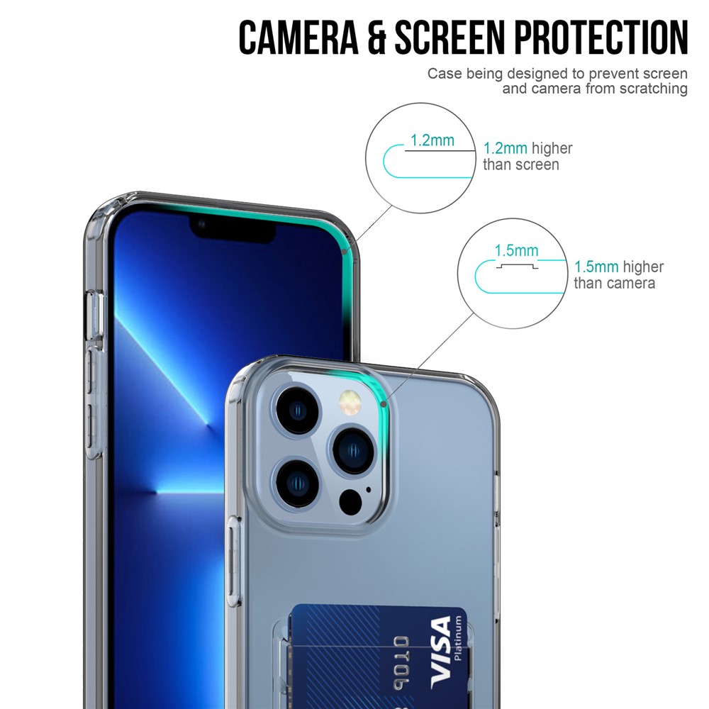 GW18 Card Holder Transparent Thickened Phone TPU Case Cover for iPhone 13 Pro Max 6.7 inch - Transparent Black-4