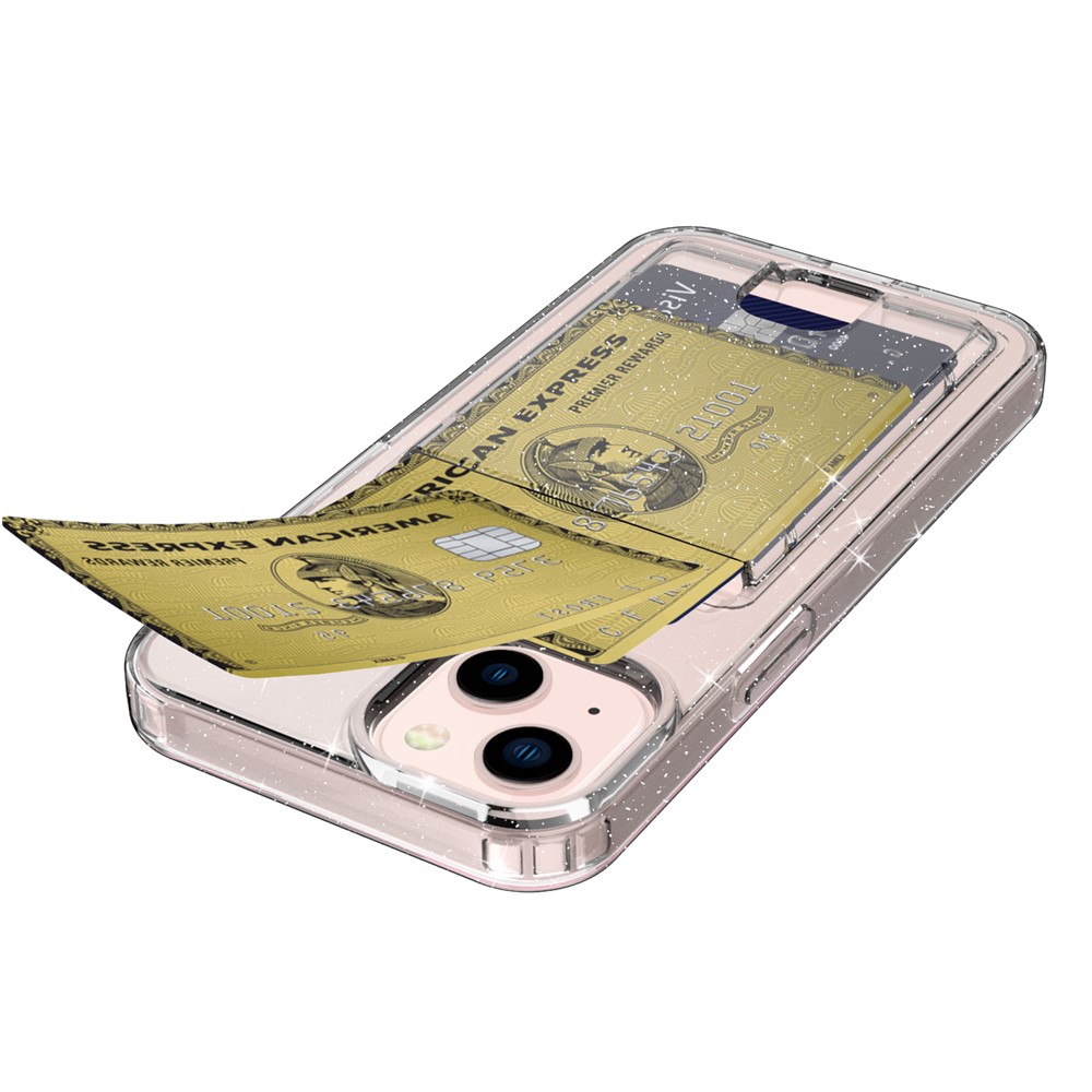 GW18 Soft TPU Cover Back Card Slot Scratch-resistant Glittery Clear Phone Case Shell for iPhone 13 6.1 inch - Transparent Black-2