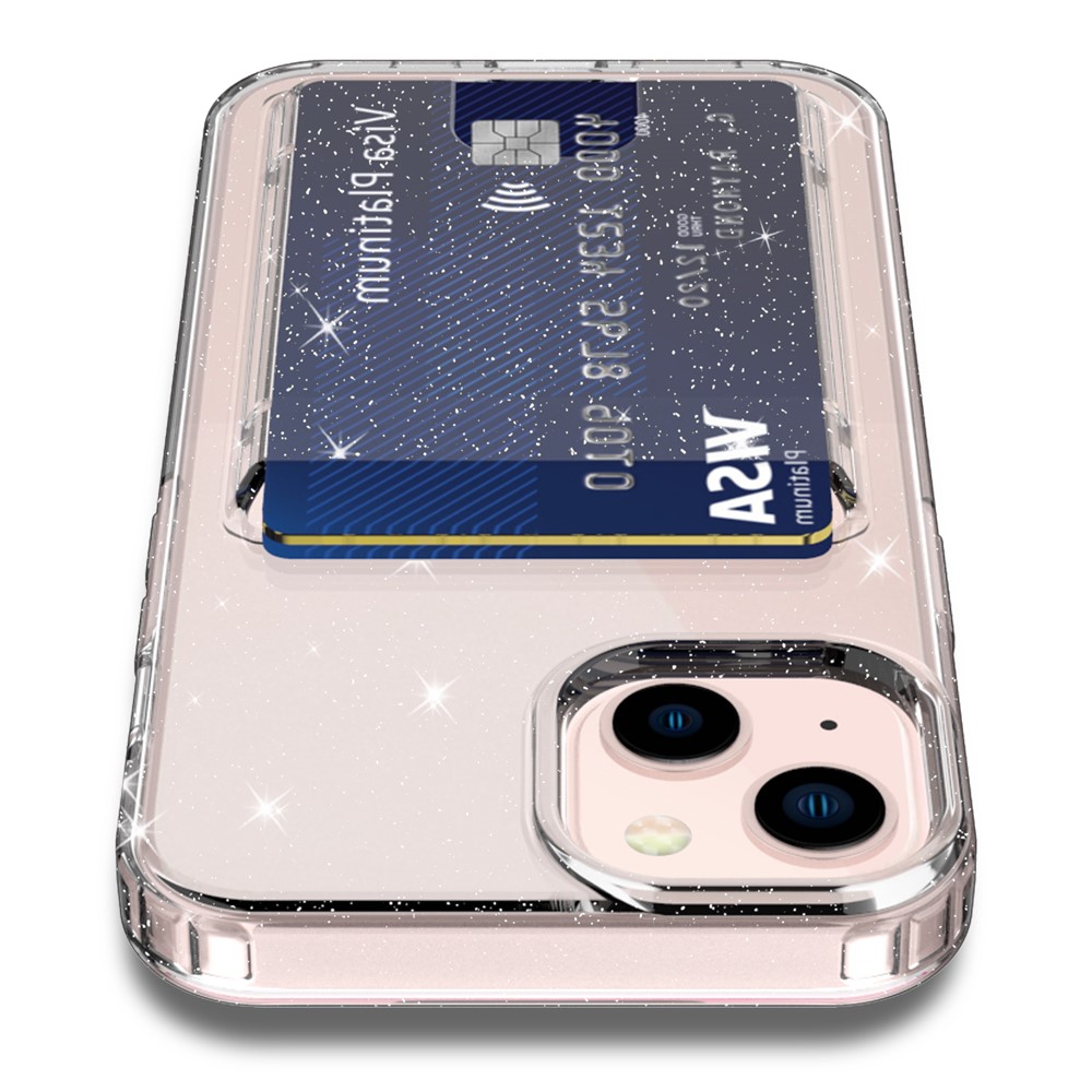 GW18 Soft TPU Cover Back Card Slot Scratch-resistant Glittery Clear Phone Case Shell for iPhone 13 6.1 inch - Transparent Black-4