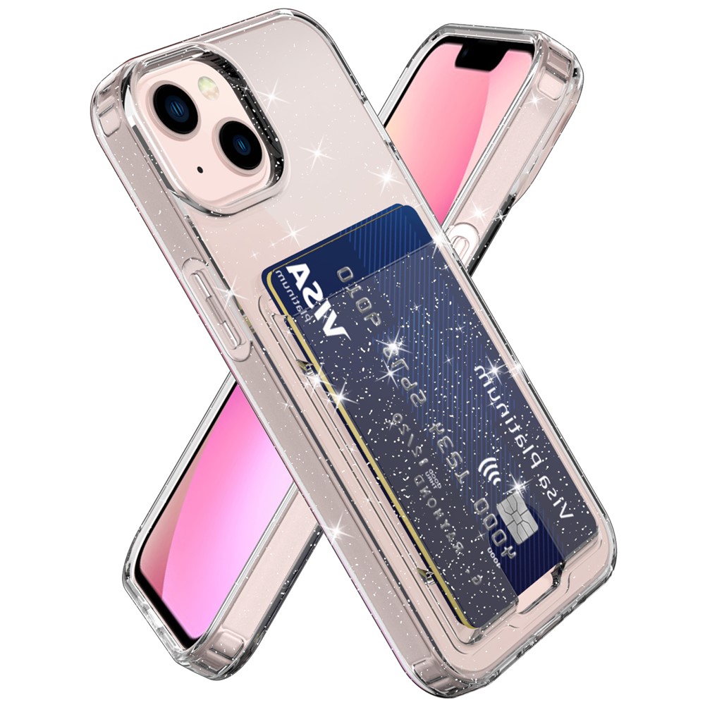 GW18 Soft TPU Cover Back Card Slot Scratch-resistant Glittery Clear Phone Case Shell for iPhone 13 6.1 inch - Transparent Black-6