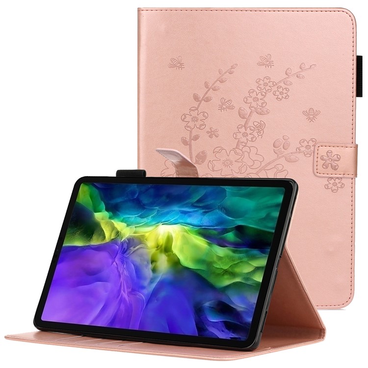 Imprinting Plum Blossom Pattern PU Leather + TPU Tablet Cover Protective Case with Stand Wallet for iPad Pro 11 (2022) /  (2021) / (2020) / (2018) - Rose Gold