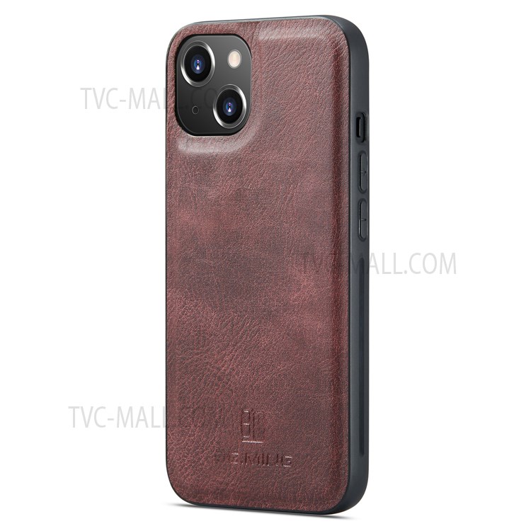 DG.MING Full Protection Wallet Style Split Leather Stand Cover Detachable Phone Case for iPhone 13 6.1 inch - Red-3