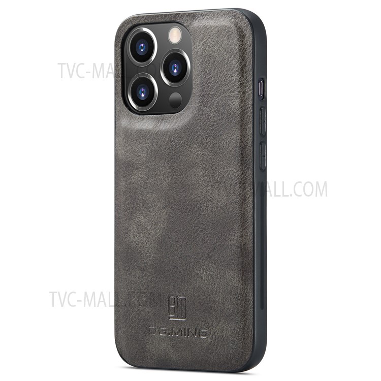 DG.MING Tri-fold Wallet Style Detachable 2-in-1 Split Leather Stand Phone Case Protector for iPhone 13 Pro 6.1 inch - Coffee-3