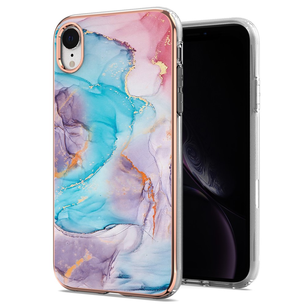 For iPhone XR 6.1 inch Scratch-resistant Anti-fall Marble Design Electroplating IMD IML Soft TPU Phone Case - Milky Way Marble Blue