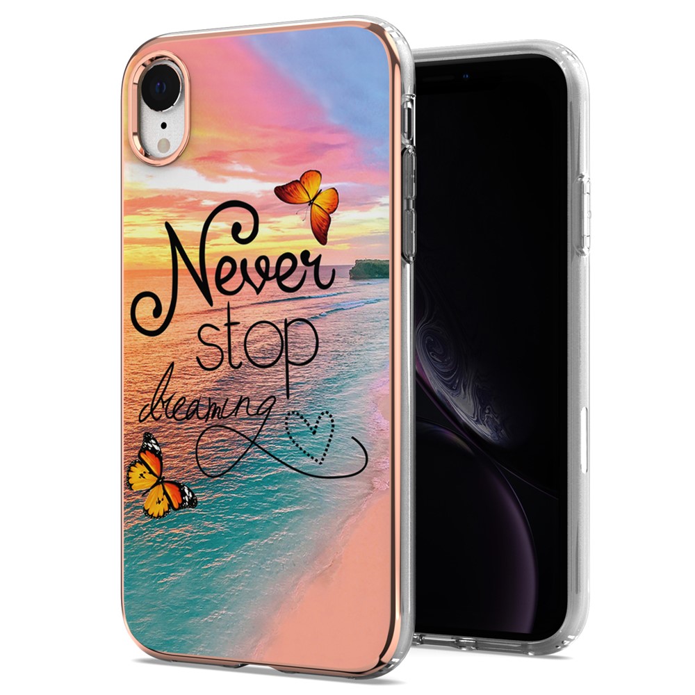 For iPhone XR 6.1 inch Scratch-resistant Anti-fall Marble Design Electroplating IMD IML Soft TPU Phone Case - Never Stop Dreaming