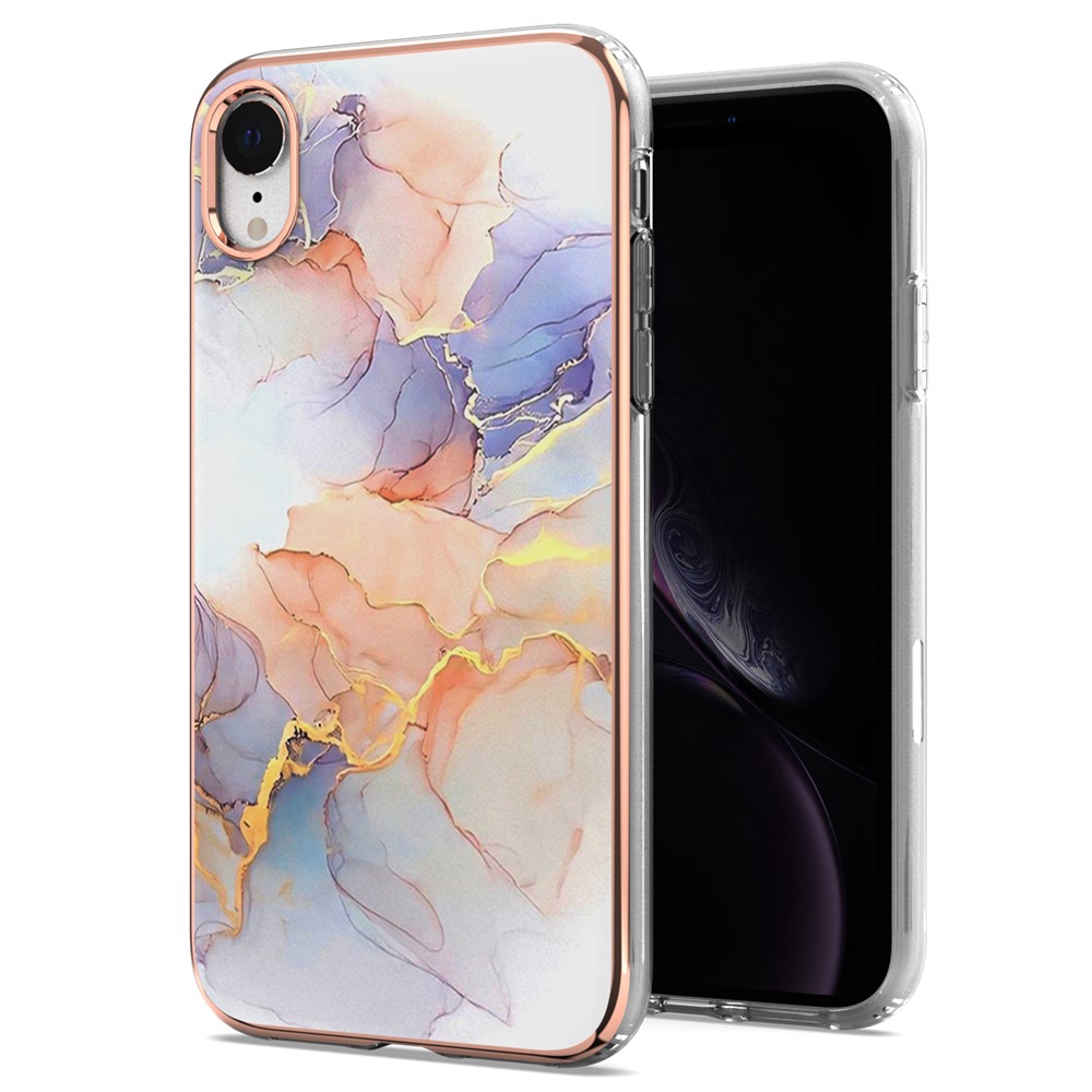 For iPhone XR 6.1 inch Scratch-resistant Anti-fall Marble Design Electroplating IMD IML Soft TPU Phone Case - Milky Way Marble White