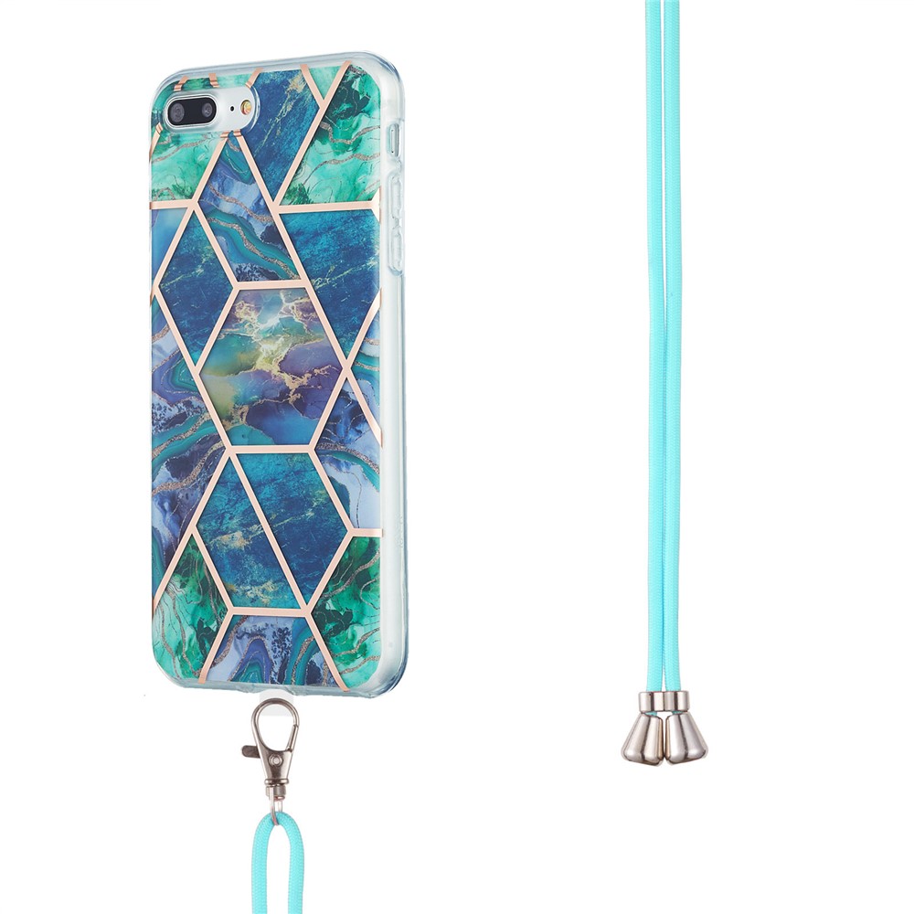 2.0mm TPU Phone Cover Anti-Drop Electroplating IMD Marble Splicing Pattern with Lanyard for iPhone 7 Plus 5.5 inch/8 Plus 5.5 inch - Blue/Green-3
