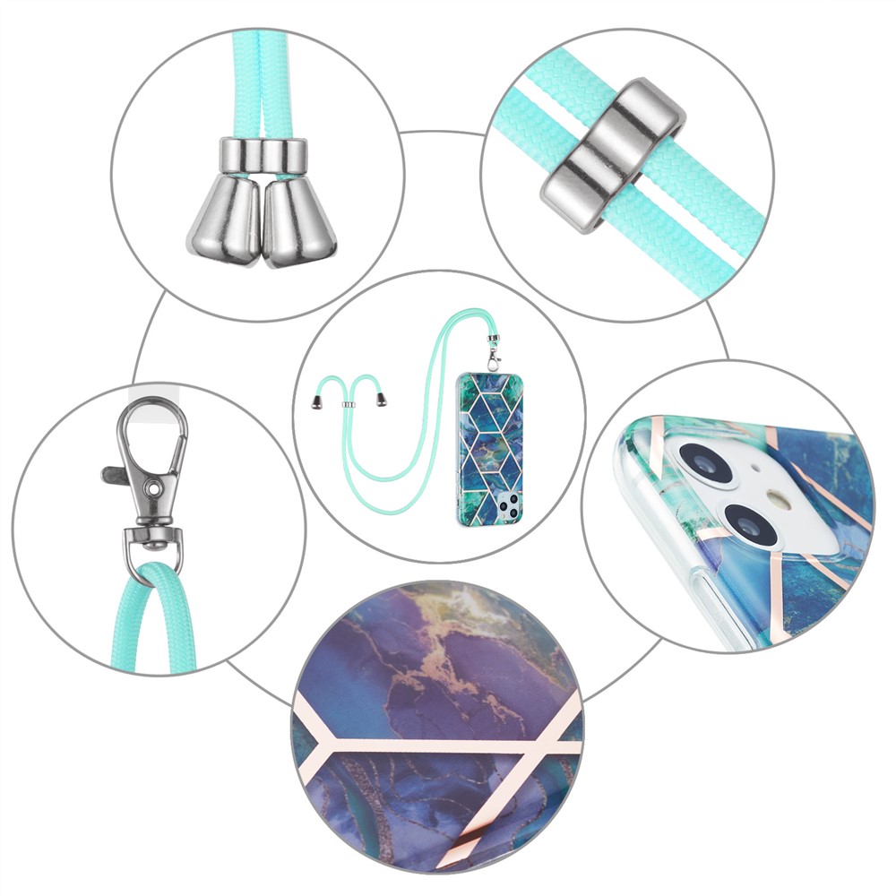 2.0mm TPU Phone Cover Anti-Drop Electroplating IMD Marble Splicing Pattern with Lanyard for iPhone 7 Plus 5.5 inch/8 Plus 5.5 inch - Blue/Green-5