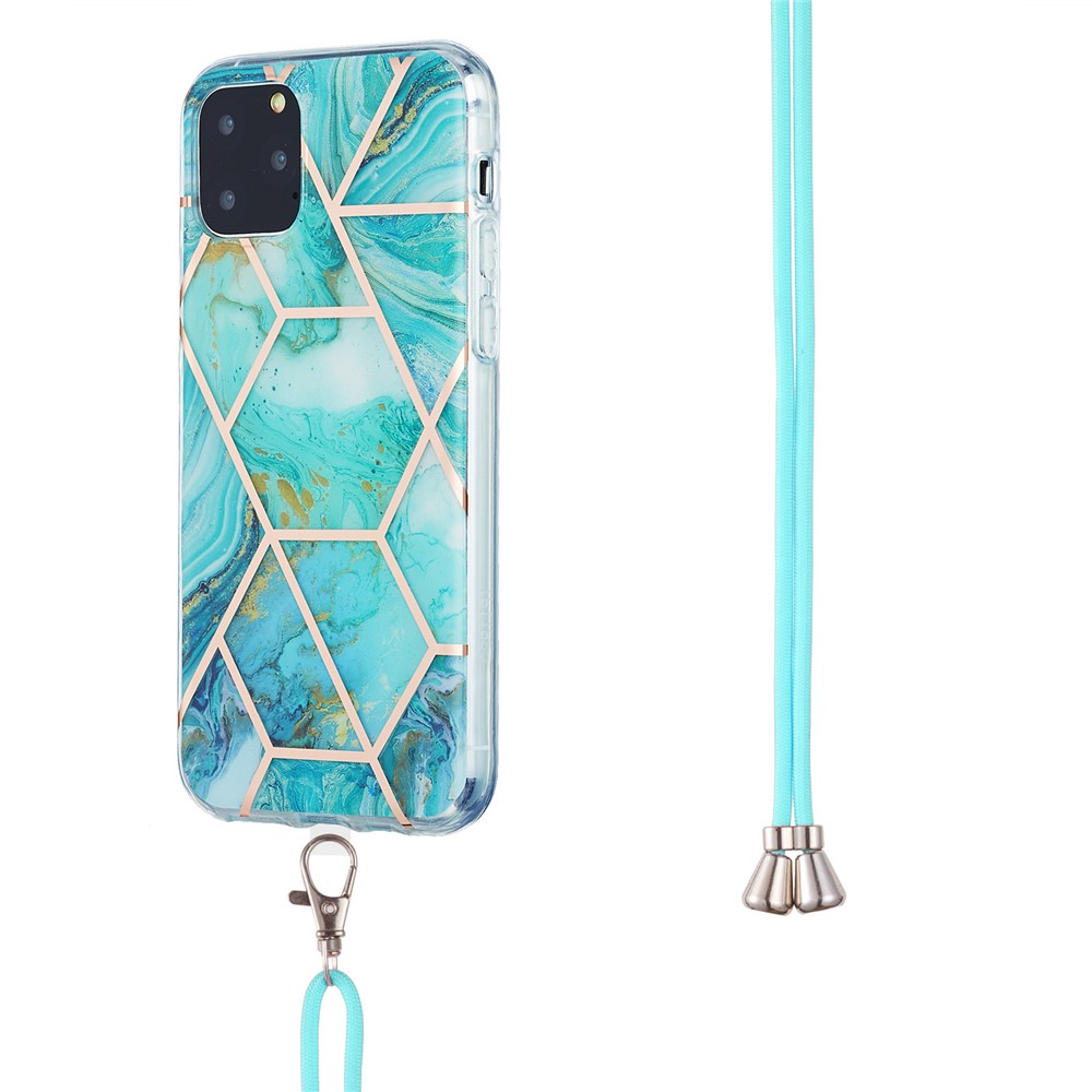 2.0mm TPU Phone Cover Scratch-Resistant Electroplating IMD Marble Splicing Pattern + Lanyard for iPhone 11 Pro 5.8 inch - Blue-3
