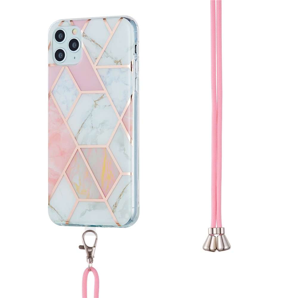 2.0mm IMD TPU Phone Cover Splicing Marble Pattern + Lanyard Electroplating Case for iPhone 11 Pro Max 6.5 inch - Pink/White-3