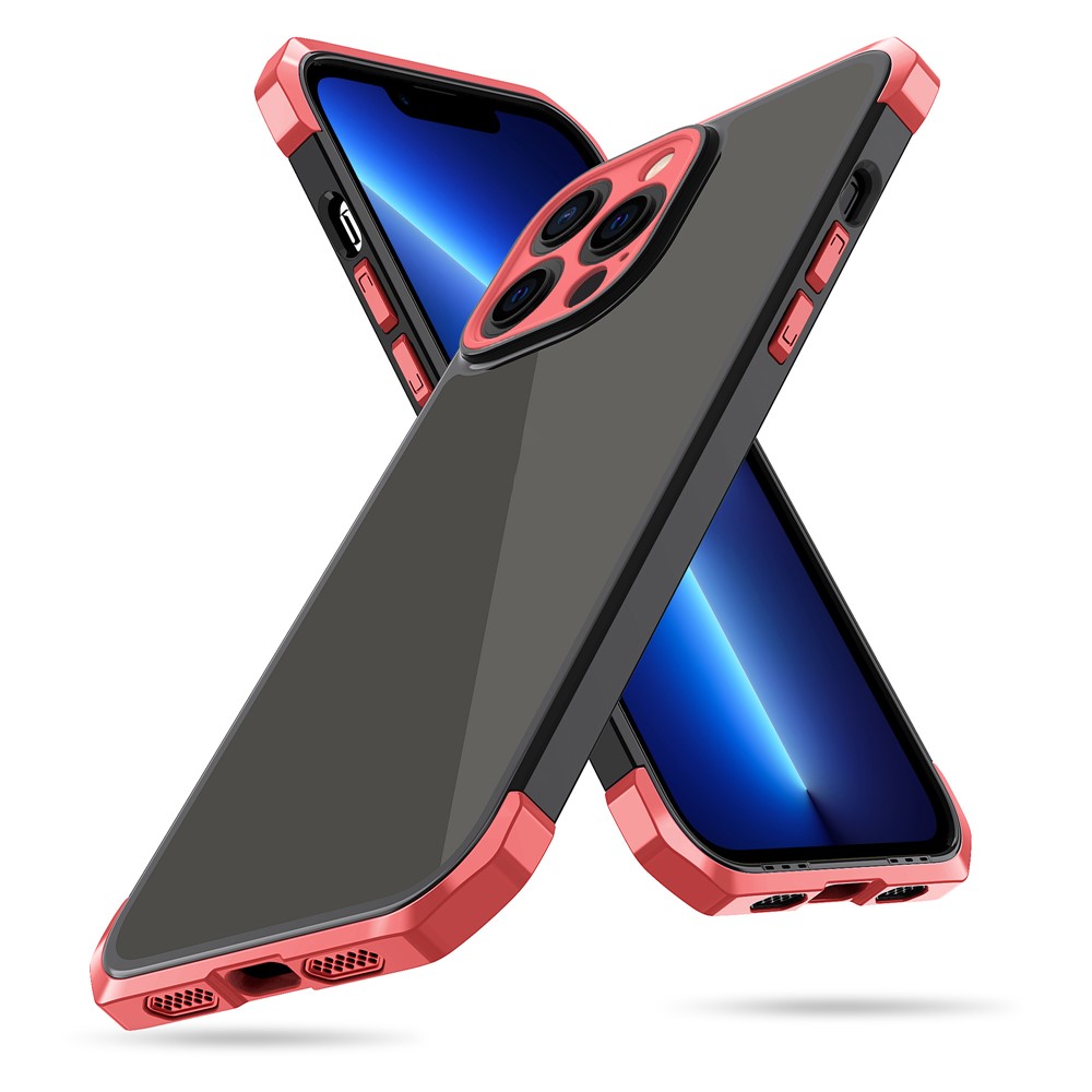 LEEU DESIGN Acrylic + PC + TPU Phone Case Super Strong Anti-Fall Contrast Color Phone Cover for iPhone 13 Pro Max 6.7 inch - Black/Red-2