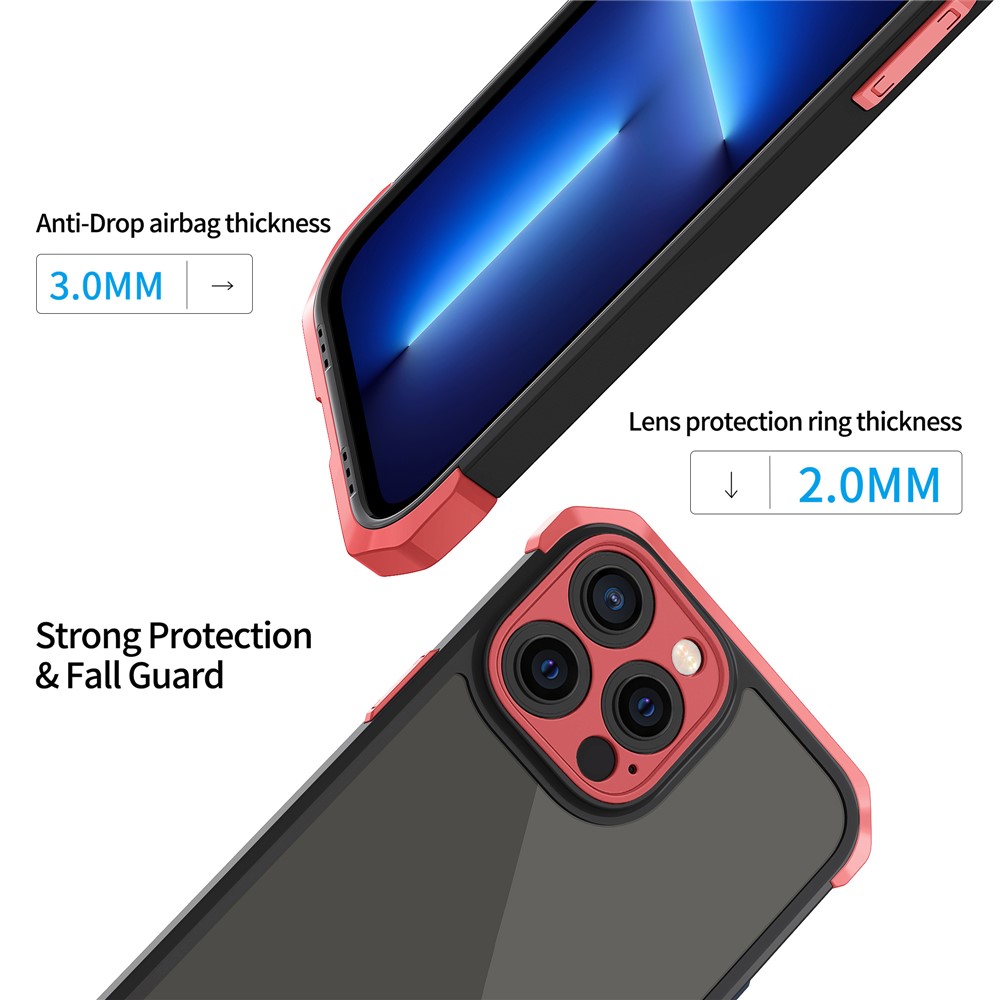 LEEU DESIGN Acrylic + PC + TPU Phone Case Super Strong Anti-Fall Contrast Color Phone Cover for iPhone 13 Pro Max 6.7 inch - Black/Red-3