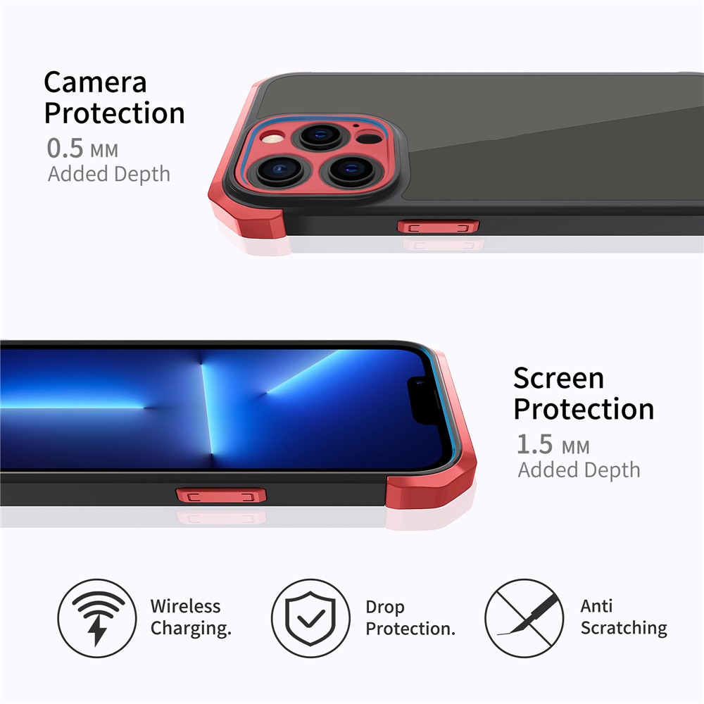 LEEU DESIGN Acrylic + PC + TPU Phone Case Super Strong Anti-Fall Contrast Color Phone Cover for iPhone 13 Pro Max 6.7 inch - Black/Red-4