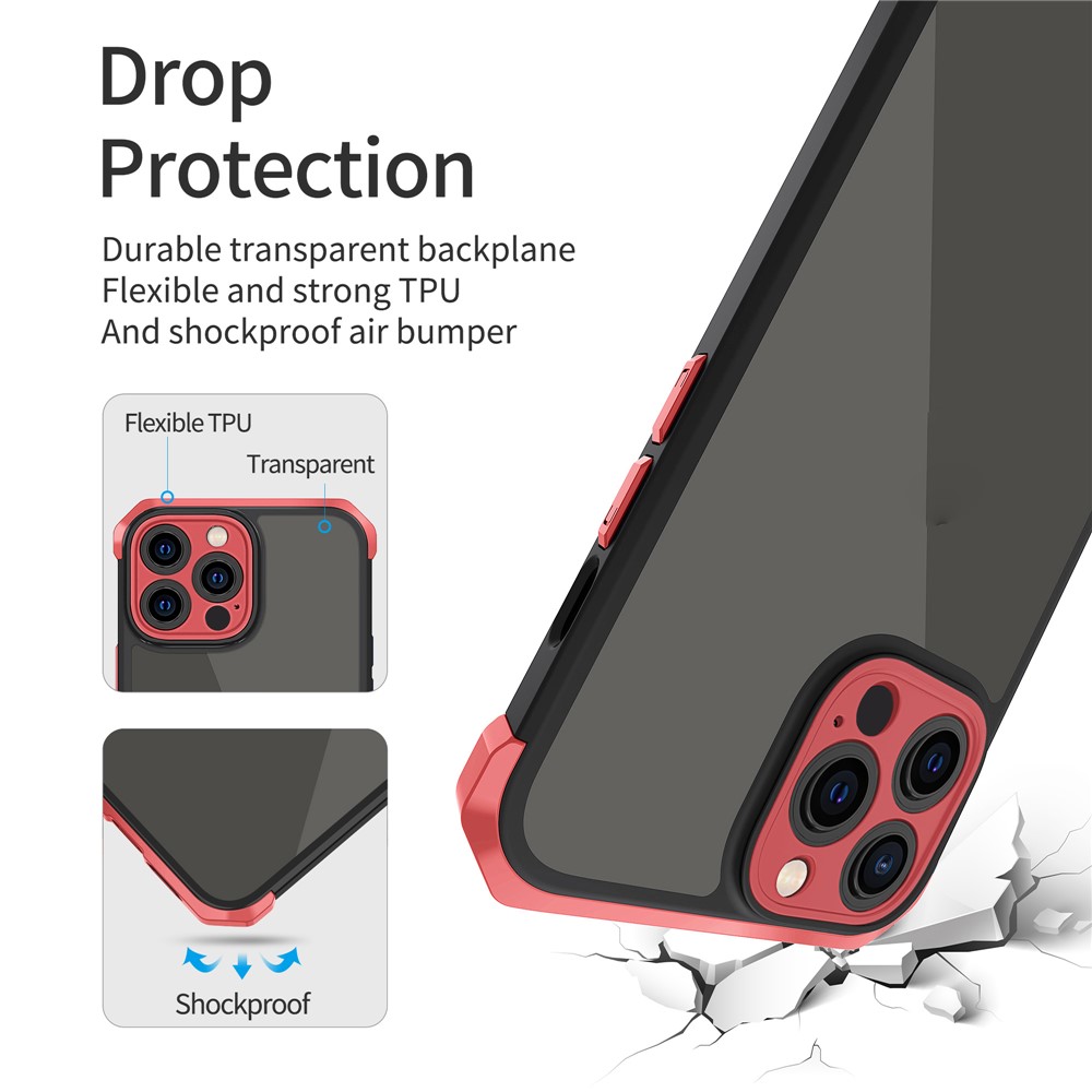 LEEU DESIGN Acrylic + PC + TPU Phone Case Super Strong Anti-Fall Contrast Color Phone Cover for iPhone 13 Pro Max 6.7 inch - Black/Red-8