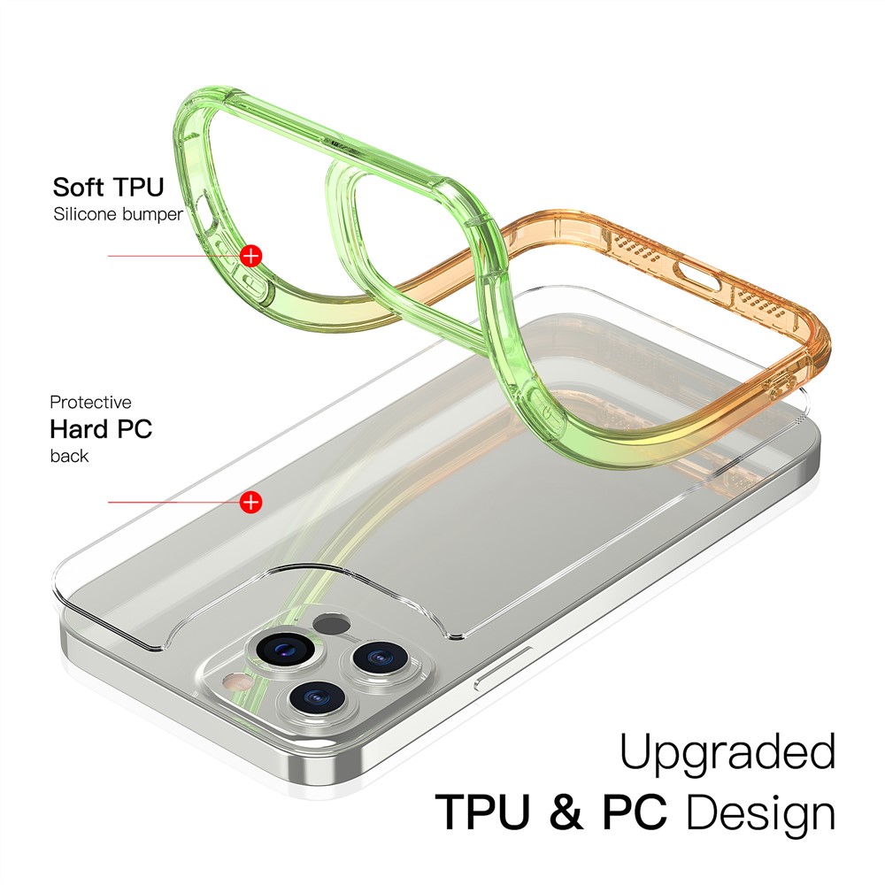 LEEU DESIGN TPU + Acrylic Phone Case with Sound Enhancement Gradient Color Transparent Phone Cover for iPhone 13 Pro 6.1 inch - Green/Orange-3