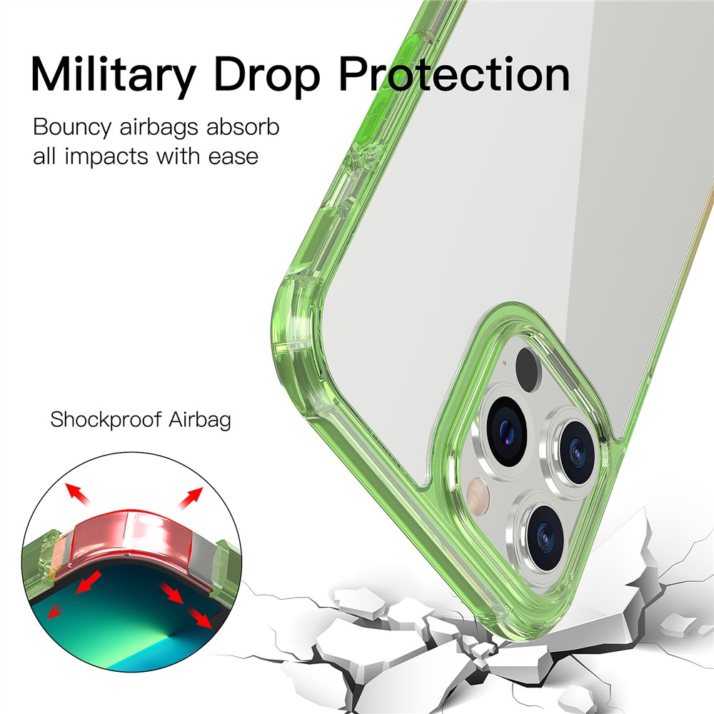 LEEU DESIGN TPU + Acrylic Phone Case with Sound Enhancement Gradient Color Transparent Phone Cover for iPhone 13 Pro 6.1 inch - Green/Orange-5