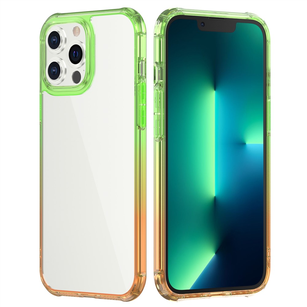 LEEU DESIGN TPU + Acrylic Phone Case with Sound Enhancement Gradient Color Transparent Phone Cover for iPhone 13 Pro 6.1 inch - Green/Orange-7