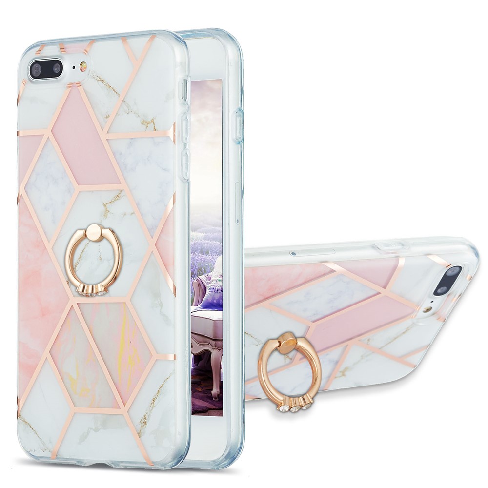 Electroplating TPU Phone Kickstand Cover IMD IML Marble Pattern Ultra Thin 2.0mm Case for iPhone 7 Plus 5.5 inch/8 Plus 5.5 inch - Pink/White-1