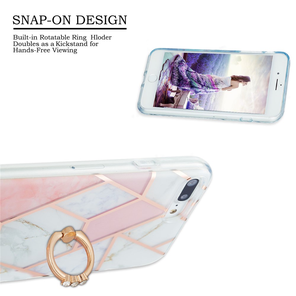 Electroplating TPU Phone Kickstand Cover IMD IML Marble Pattern Ultra Thin 2.0mm Case for iPhone 7 Plus 5.5 inch/8 Plus 5.5 inch - Pink/White-2