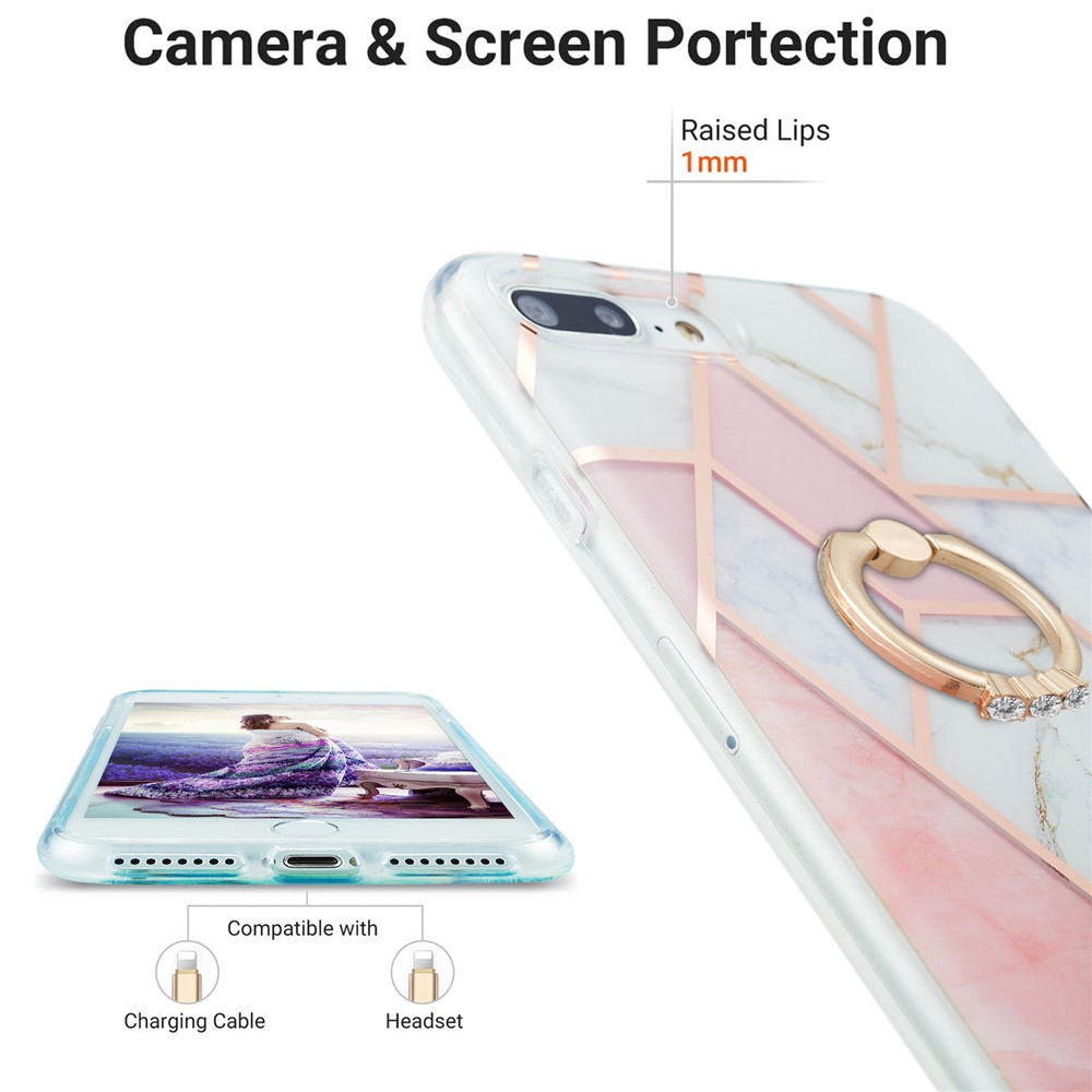 Electroplating TPU Phone Kickstand Cover IMD IML Marble Pattern Ultra Thin 2.0mm Case for iPhone 7 Plus 5.5 inch/8 Plus 5.5 inch - Pink/White-3