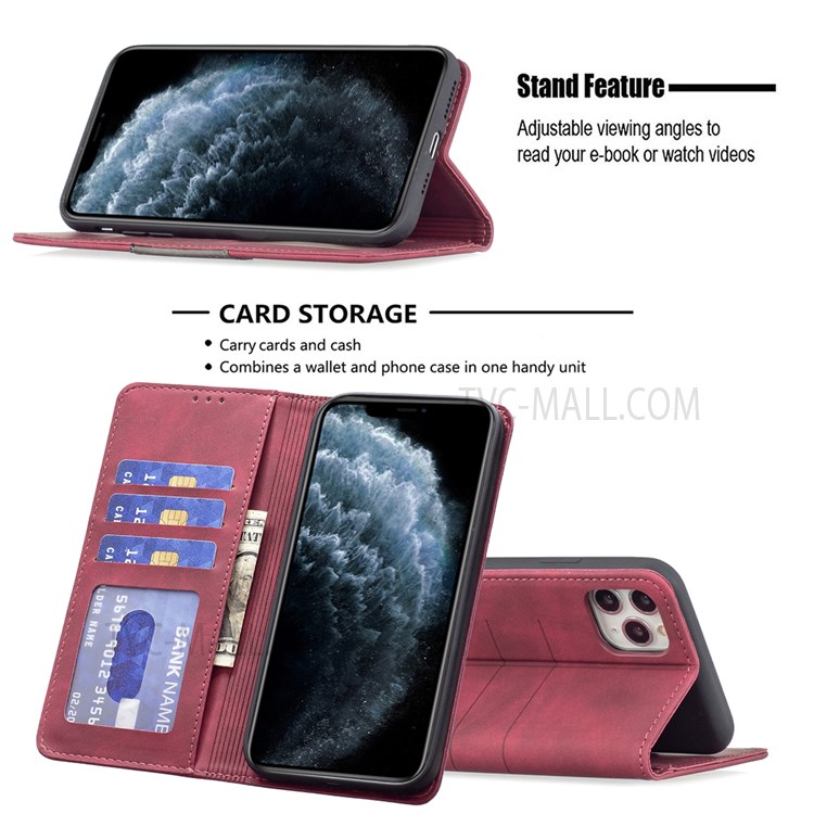 BINFEN COLOR Splicing Leather Wallet Auto-absorption Phone Flip Cover Anti-dust Phone Case Shell for iPhone 11 Pro Max 6.5 inch - Red-2