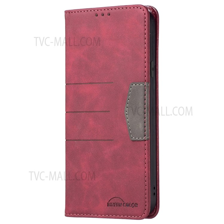 BINFEN COLOR Splicing Leather Wallet Auto-absorption Phone Flip Cover Anti-dust Phone Case Shell for iPhone 11 Pro Max 6.5 inch - Red-4