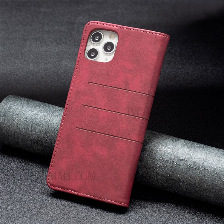 BINFEN COLOR Splicing Leather Wallet Auto-absorption Phone Flip Cover Anti-dust Phone Case Shell for iPhone 11 Pro Max 6.5 inch - Red-7
