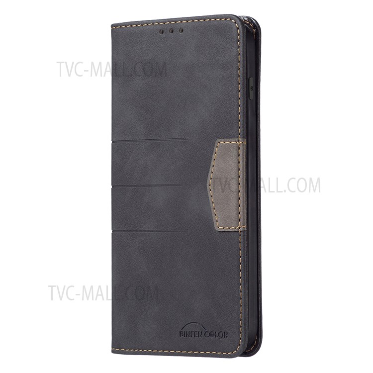 BINFEN COLOR Anti-fingerprint Mobile Phone Cover Auto-absorption Anti-dust Phone Case Splicing Leather Wallet Shell for iPhone 8 Plus/7 Plus 5.5 inch - Black-3