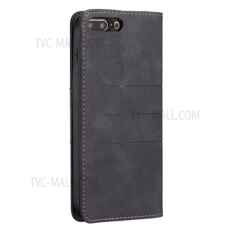BINFEN COLOR Anti-fingerprint Mobile Phone Cover Auto-absorption Anti-dust Phone Case Splicing Leather Wallet Shell for iPhone 8 Plus/7 Plus 5.5 inch - Black-4