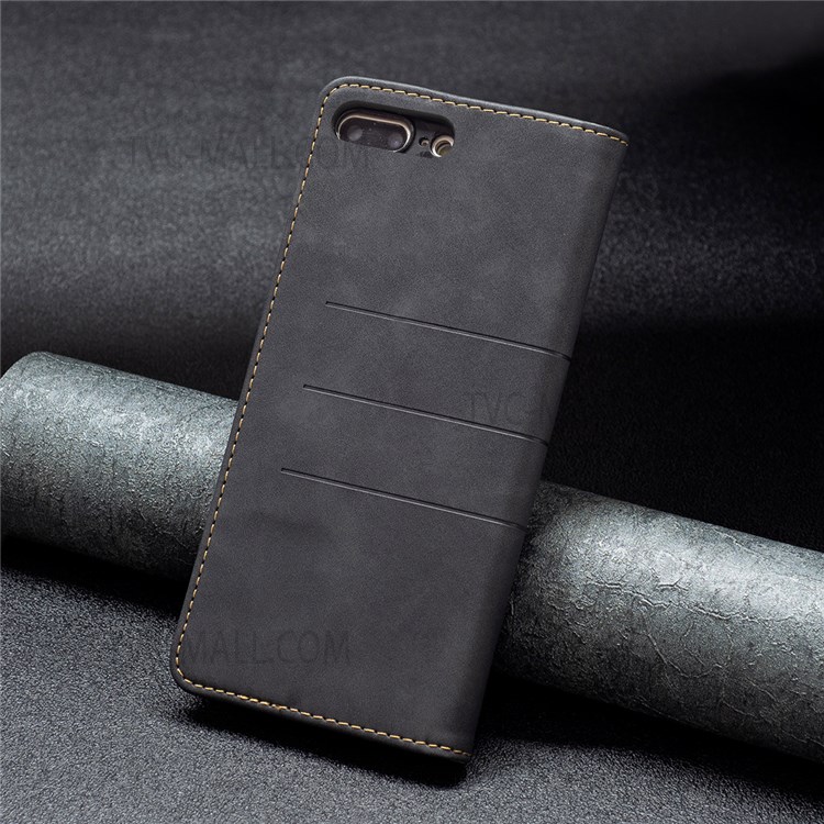 BINFEN COLOR Anti-fingerprint Mobile Phone Cover Auto-absorption Anti-dust Phone Case Splicing Leather Wallet Shell for iPhone 8 Plus/7 Plus 5.5 inch - Black-7