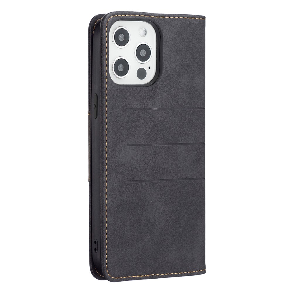 BINFEN COLOR Flip Phone Covering Shell Magnetic Bi-color TPU+PU Leather Phone Case Wallet Function Stand Design for iPhone 12 Pro Max 6.7 inch - Black-5