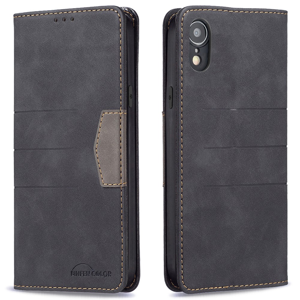 BINFEN COLOR Flip Phone Case Auto-absorbed Wallet Function Stand Design TPU+PU Leather Phone Covering Shell for iPhone XR 6.1 inch - Black-1