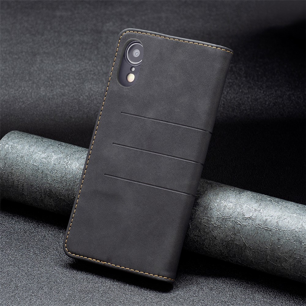 BINFEN COLOR Flip Phone Case Auto-absorbed Wallet Function Stand Design TPU+PU Leather Phone Covering Shell for iPhone XR 6.1 inch - Black-8