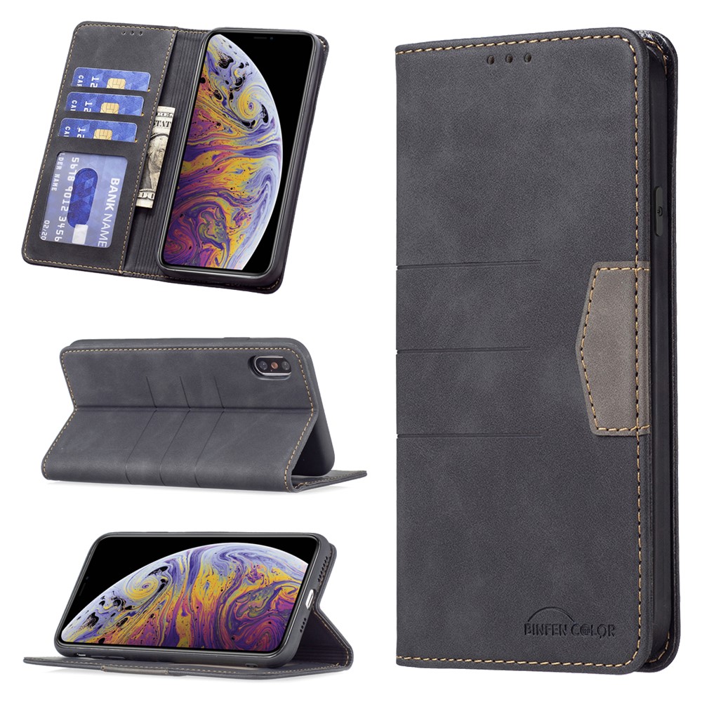 BINFEN COLOR Wallet Function Stand Phone Cover Design Fine Workmanship PU Leather Phone Case for iPhone XS Max 6.5 inch - Black-6