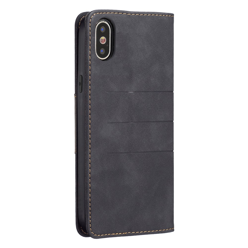 BINFEN COLOR Splicing Design Magnetic Bi-color Flip Phone Covering Shell Wallet Function Stand PU Leather Phone Case for iPhone X / iPhone XS 5.8 inch - Black-5