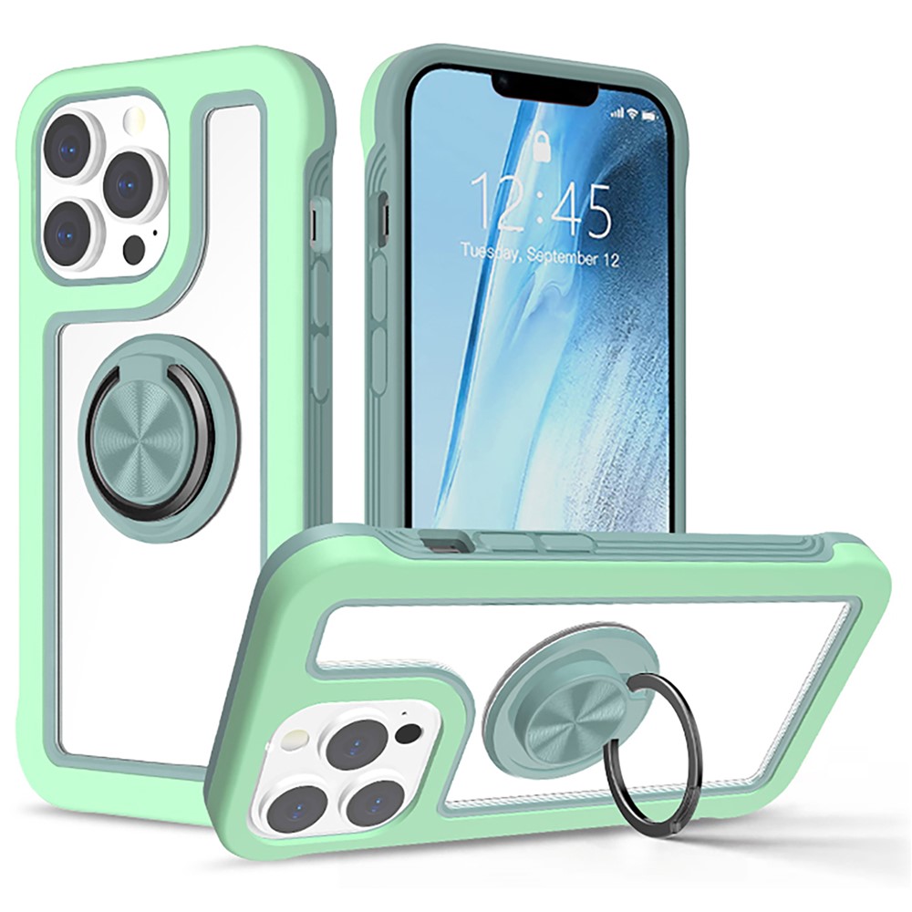 Soft Flexible TPU Hard PC Anti-Slip Protective Phone Case with Magnetic Kickstand for iPhone 13 Pro 6.1 inch - Matcha Green/Finland Green-1