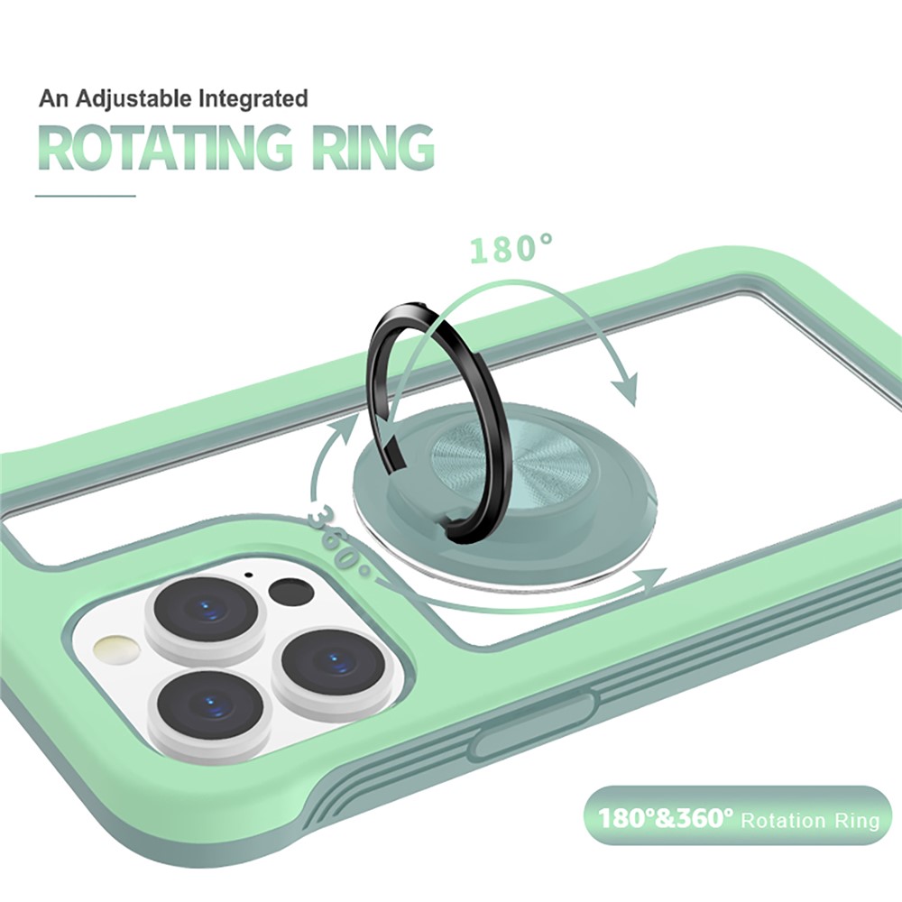 Soft Flexible TPU Hard PC Anti-Slip Protective Phone Case with Magnetic Kickstand for iPhone 13 Pro 6.1 inch - Matcha Green/Finland Green-3