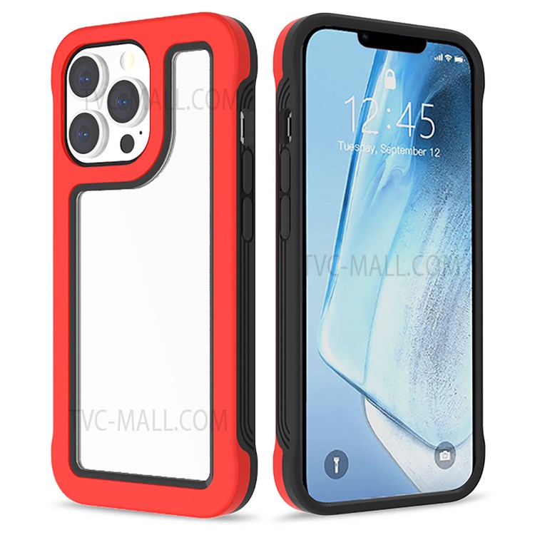 Crystal Clear 2-in-1 Heavy Duty Hard PC + Soft TPU Shock Absorption Protective Cover for iPhone 13 Pro 6.1 inch - Bright Red/Black-1