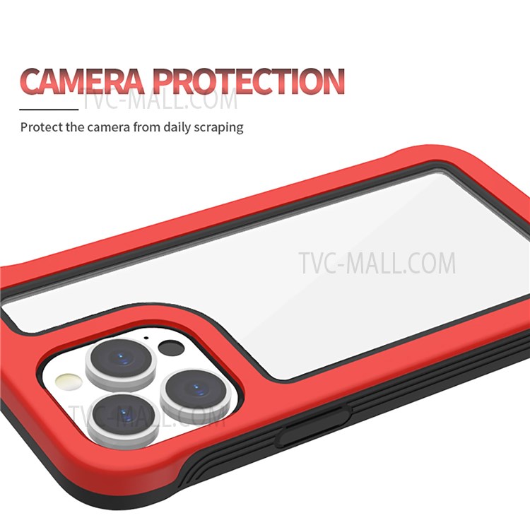 Crystal Clear 2-in-1 Heavy Duty Hard PC + Soft TPU Shock Absorption Protective Cover for iPhone 13 Pro 6.1 inch - Bright Red/Black-2